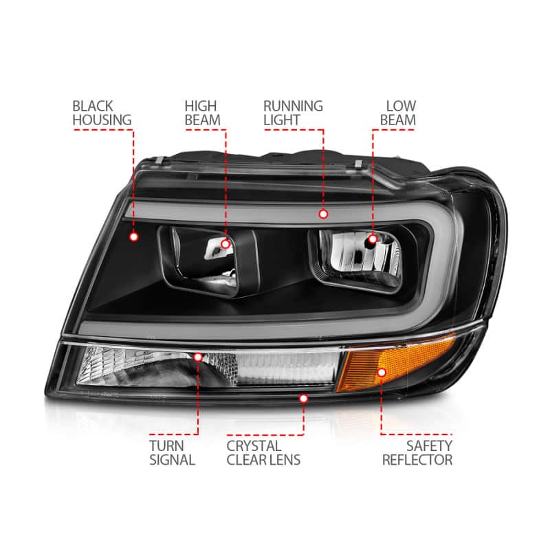 ANZO — ANZO 99-04 Jeep Grand Cherokee Crystal Headlights - w/ Light Bar Black Housing
Head Light Set
HdLtSet - view 10