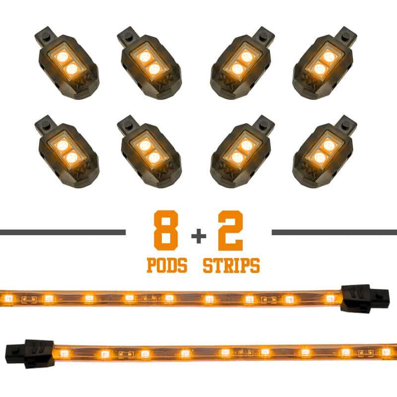 XKGLOW — XK Glow Strips Single Color XKGLOW LED Accent Light Motorcycle Kit Amber - 8xPod + 2x8In - view 2