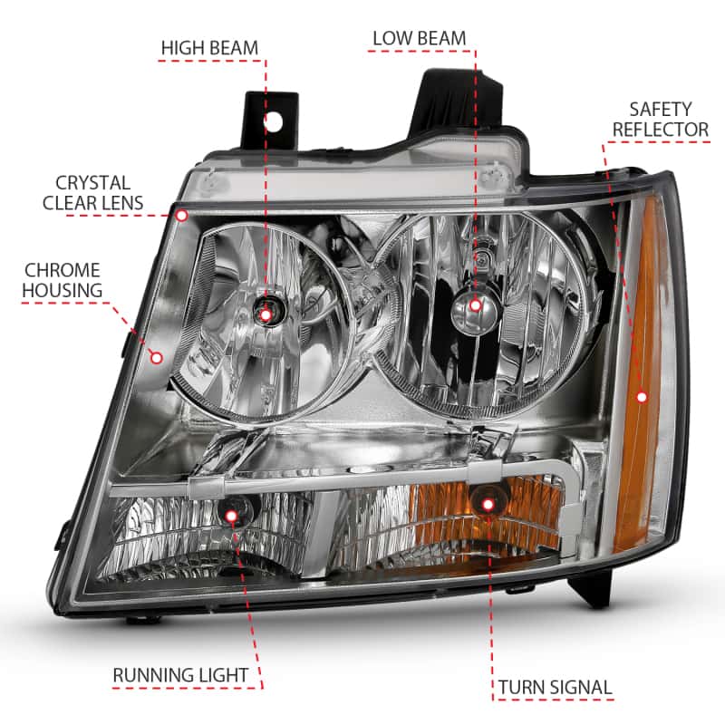 ANZO — ANZO 2007-2014 Chevy Tahoe Crystal Headlight Chrome Amber(OE)
Head Light Set - view 6