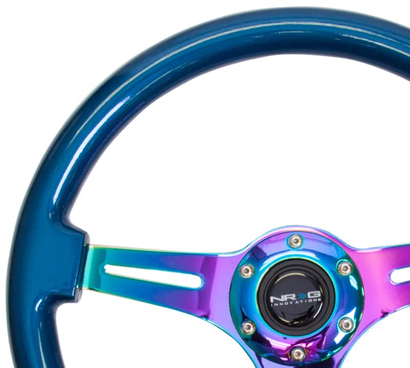 NRG — NRG Classic Wood Grain Steering Wheel (350mm) Blue Pearl/Flake Paint w/Neochrome 3-Spoke Center - view 3
