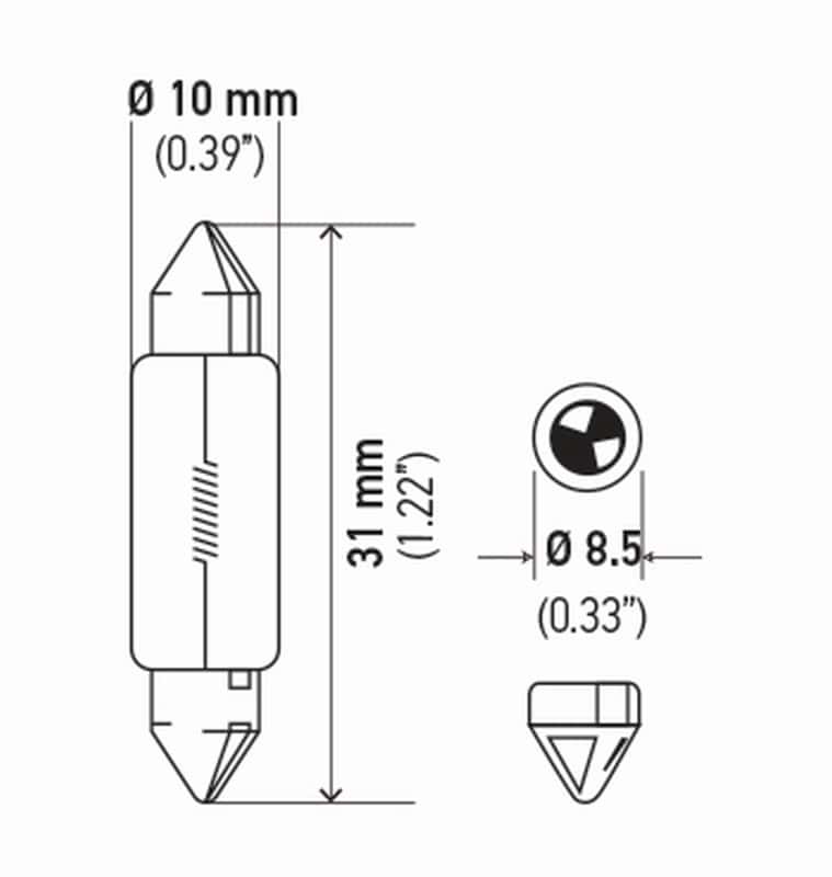 Hella — Hella Bulb 6418 12V 5W Sv858 T325 10X35 (2)
6418TB Incan Bulb - view 8