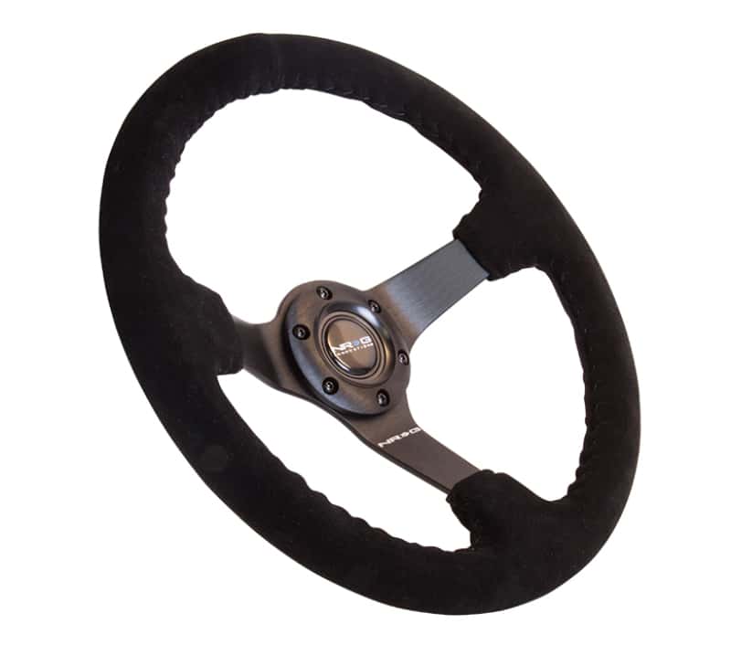 NRG — NRG Reinforced Steering Wheel (350mm / 3in. Deep) Blk Suede w/Blk BBall Stitch (Odi Bakchis Edition) - view 3