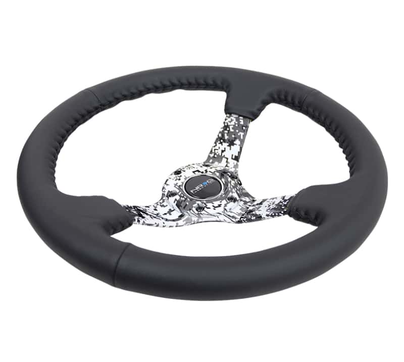 NRG — NRG Reinforced Steering Wheel (350mm / 3in. Deep) Blk Leather w/Hydrodipped Digi-Camo Spokes - view 4