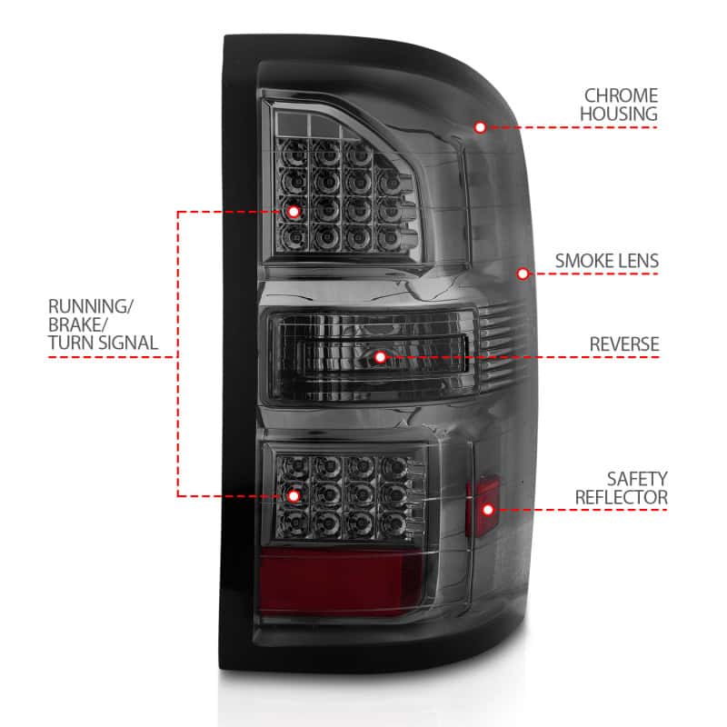 ANZO — ANZO 2014-2018 GMC Sierra LED Tail Lights Black Housing Smoke Lens - view 11