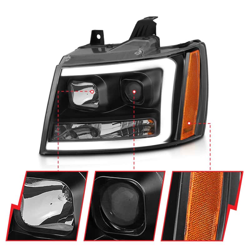 ANZO — ANZO 07-14 Chevy Tahoe Projector Headlights w/ Plank Style Design Black w/ Amber
Projector Headlights
Head Light Set - view 4