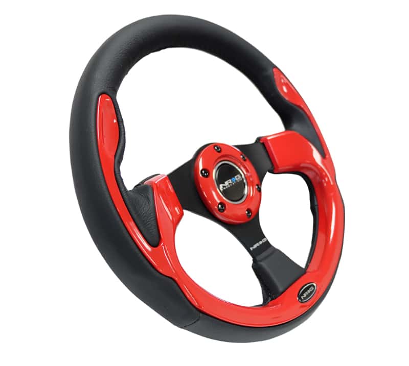 NRG — NRG Reinforced Steering Wheel (320mm) Blk w/Red Trim & 5mm 3-Spoke - view 2