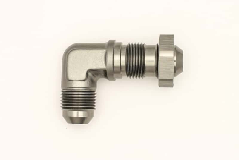 DeatschWerks — DeatschWerks 8AN Male Flare To 8AN Male Flare Bulkhead Adapter 90-Degree (Incl. Nut) - view 3