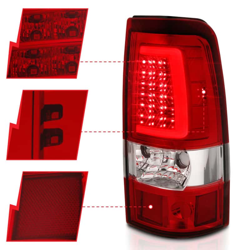 ANZO — ANZO 1999-2002 Chevy Silverado 1500 LED Taillights Plank Style Chrome With Red/Clear Lens - view 4
