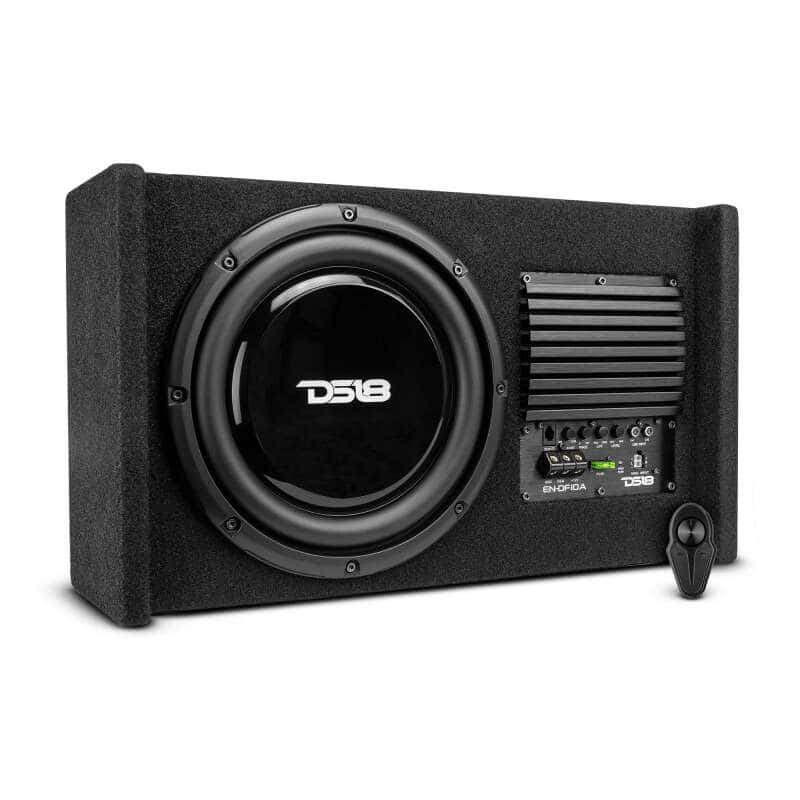 DS18 — DS18 Single 10in Shallow Subwoofer & Enclosure 300 Watt RMS Downfiring Sealed Black Carpet Amplified - view 3