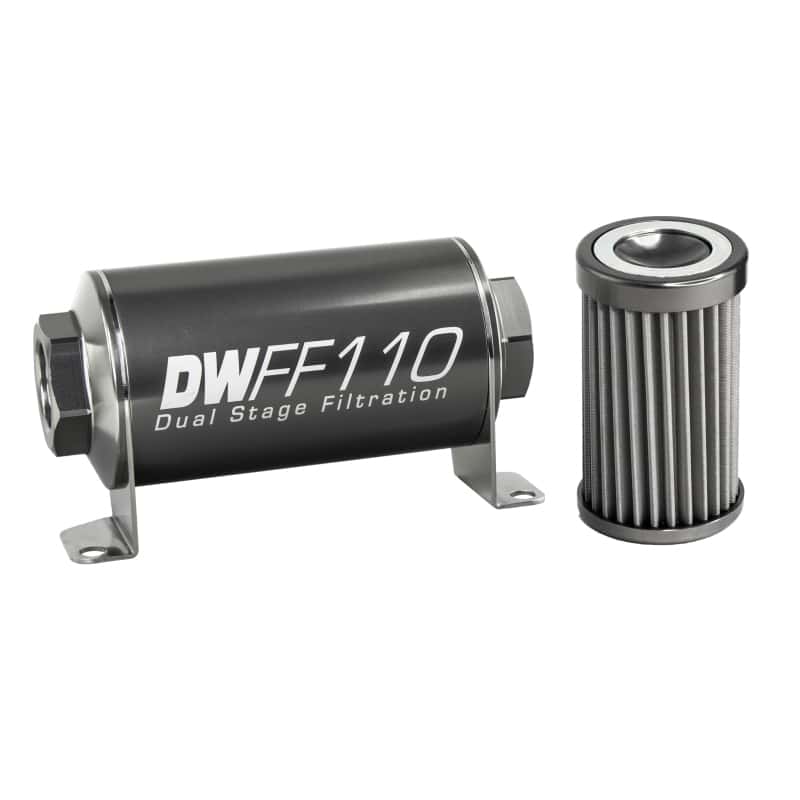 DeatschWerks — DeatschWerks Stainless Steel 8AN 40 Micron Universal Inline Fuel Filter Housing Kit (110mm) - view 1