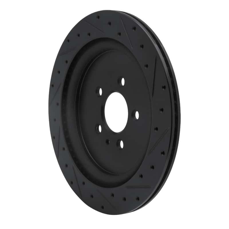 R1 Concepts — R1 13-14 Ford Mustang Rear Left Drilled & Slotted Black Brake Rotor
R1 Brake Rotor Drill - view 4