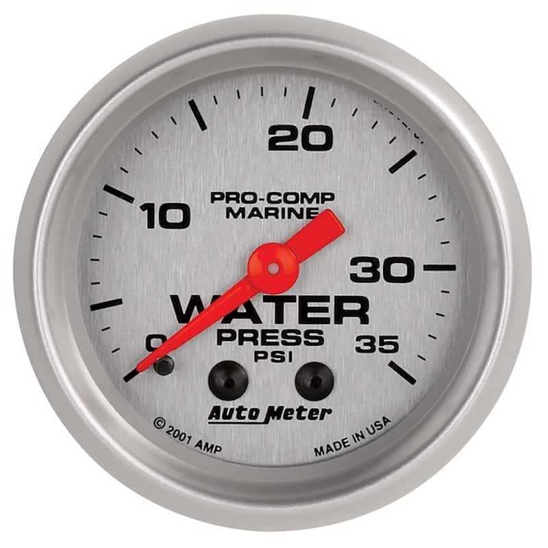 AutoMeter — Autometer Marine Silver 2-1/16in 35 PSI Mechanical Water Pressure Gauge
GA 2" WP 35PSI M MS - view 1