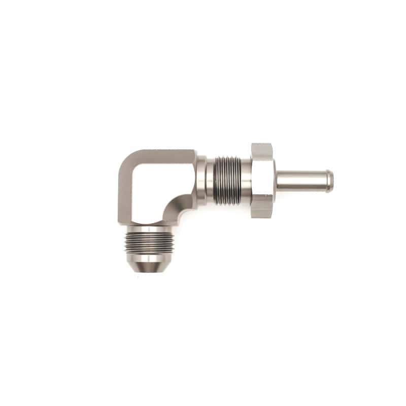 DeatschWerks — DeatschWerks 8AN Male Flare To 5/16in. Male Barb Bulkhead Adapter 90-Degree (Incl. Nut) - view 5