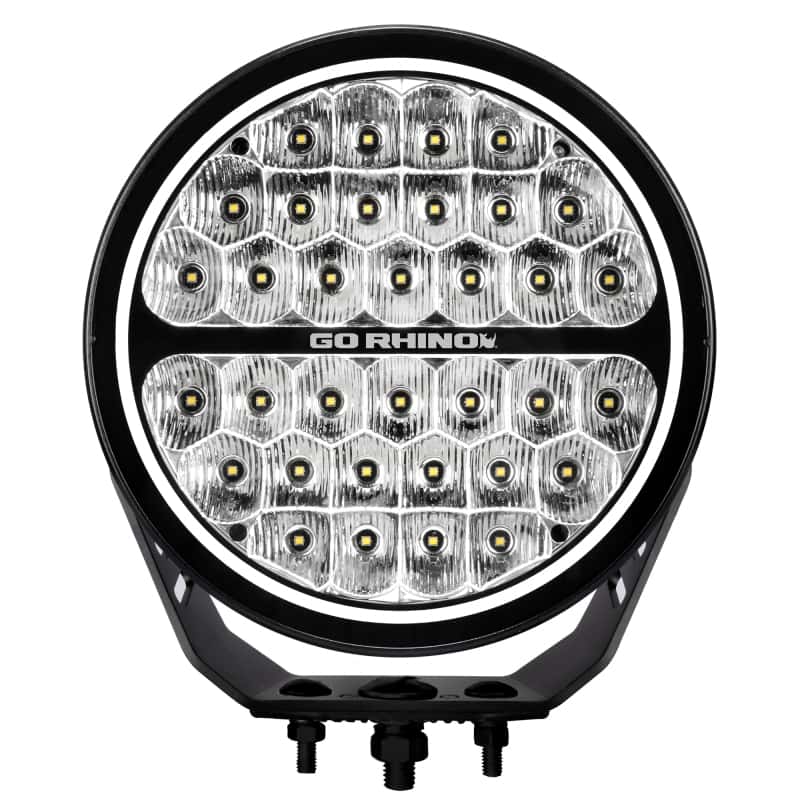 Go Rhino — Go Rhino Xplor Blackout Series Round LED Sgl Driving Kit w/DRL (Surface/Thread Stud Mnt) 9in. - Blk
BLK-RoundLight W/DRL - view 1