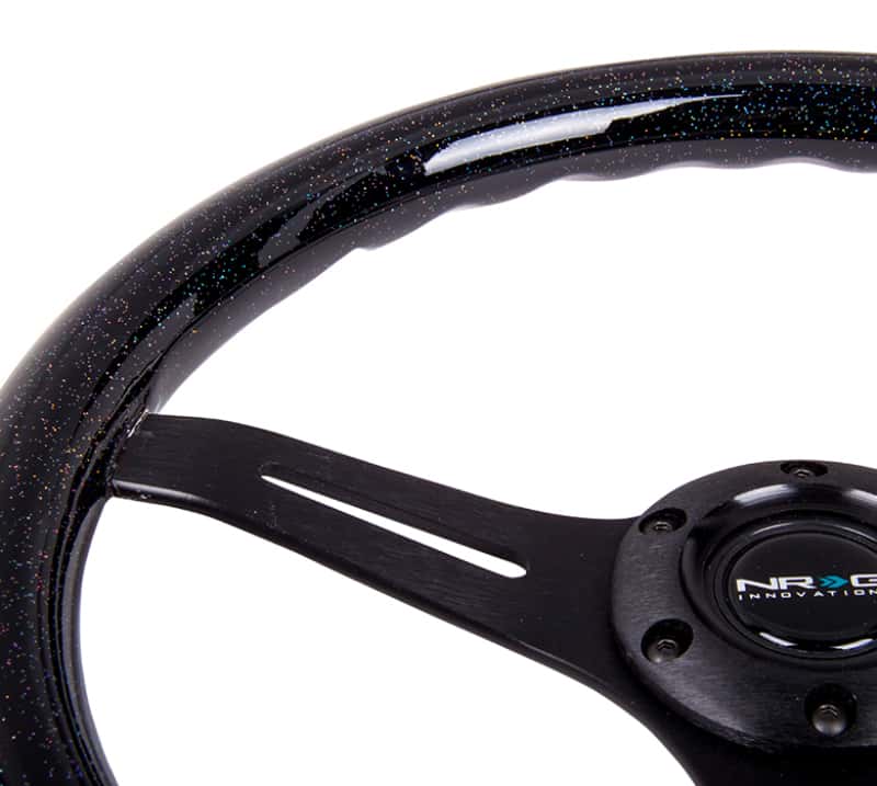 NRG — NRG Classic Wood Grain Steering Wheel (350mm) Black Sparkled Grip w/Black 3-Spoke Center - view 3