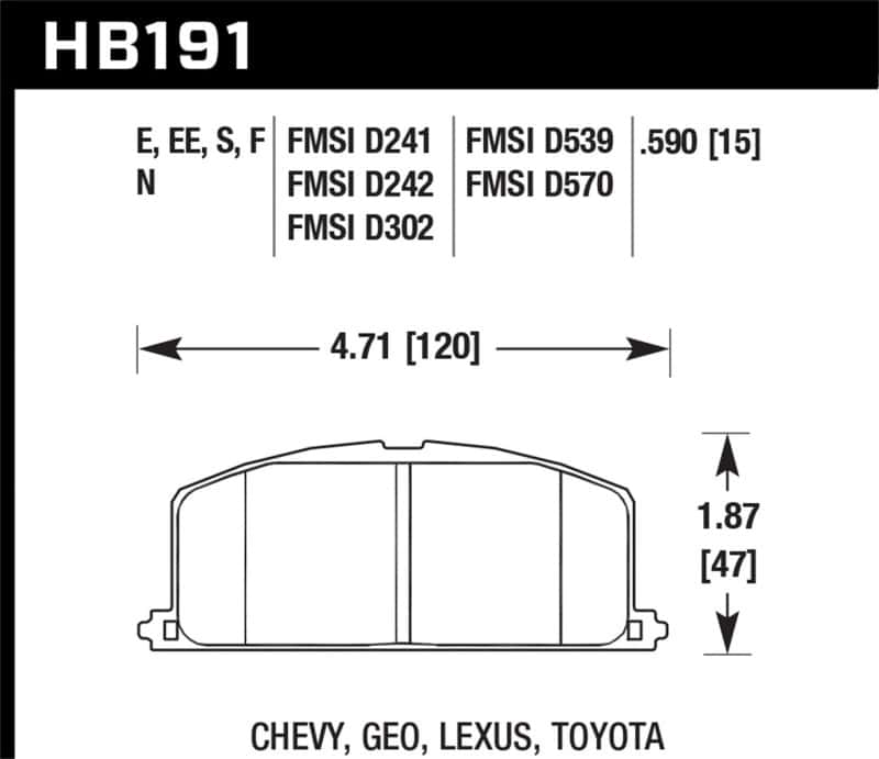 Hawk Performance — Hawk 86-88 Chevy Nova / 90-92 Geo Prizm GSI / 90-92 Prizm LSI / Toyota (Various) Race Front Brake Pa
Disc Brake Pad - view 3