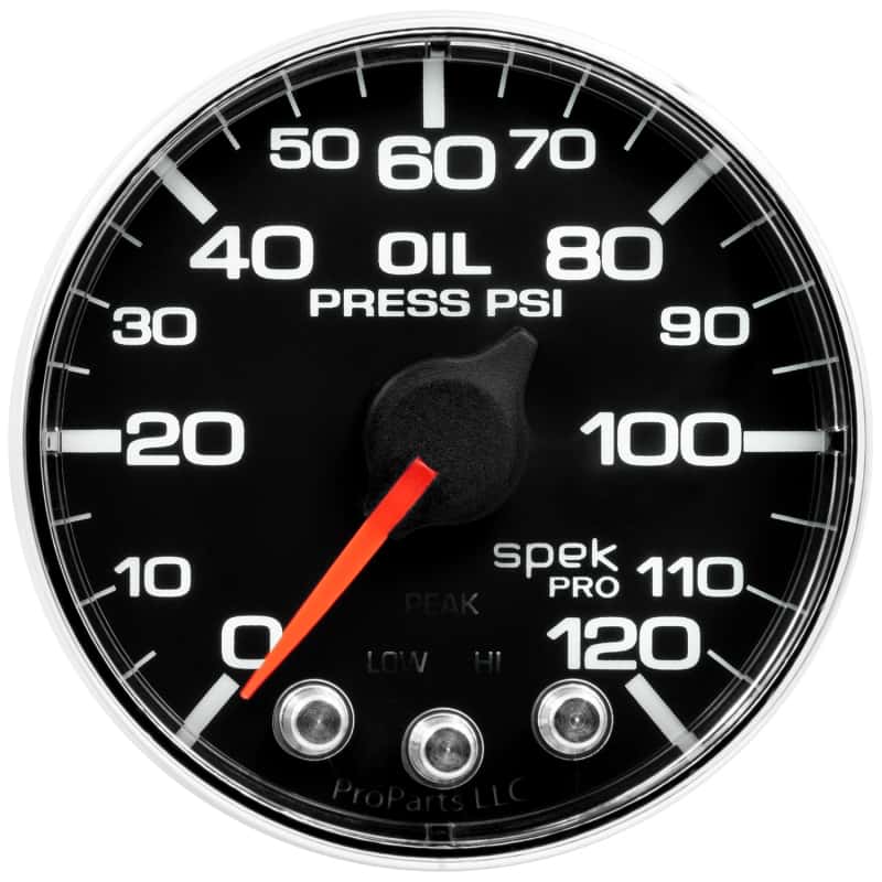 AutoMeter — Autometer Spek-Pro Gauge Oil Press 2 1/16in 120psi Stepper Motor W/Peak & Warn Blk/Chrm
GA 2" OILP BFC SPEK - view 2