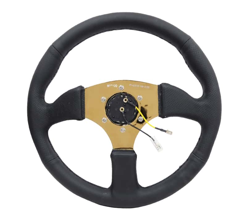 NRG — NRG Reinforced Steering Wheel (350mm / 2.5in. Deep) Leather Race Comfort Grip w/4mm Gold Spokes - view 4