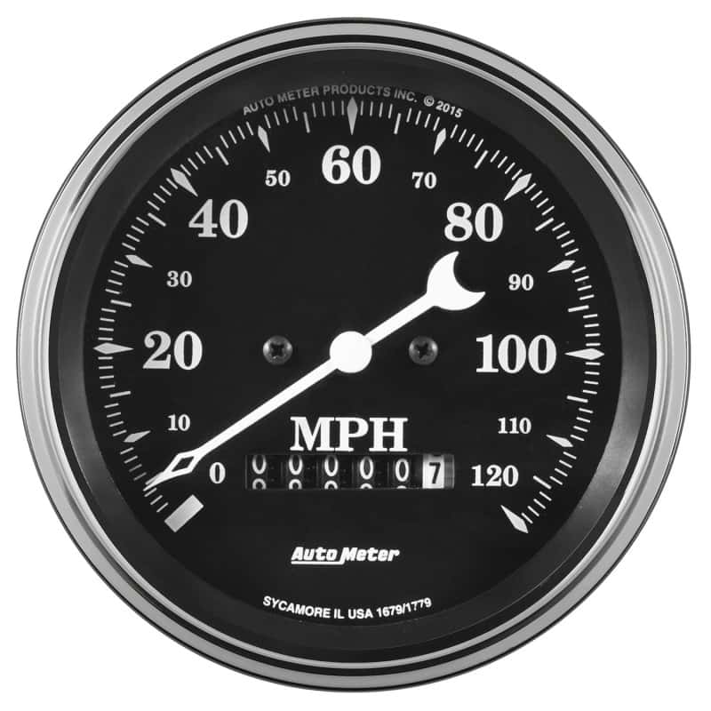 AutoMeter — Auto Meter Gauge Speedo. 3 3/8in 120mph Elec. Prog. w/ Wheel Odo Old Tyme Black
3-3/8" SPEEDO, 120 M - view 1