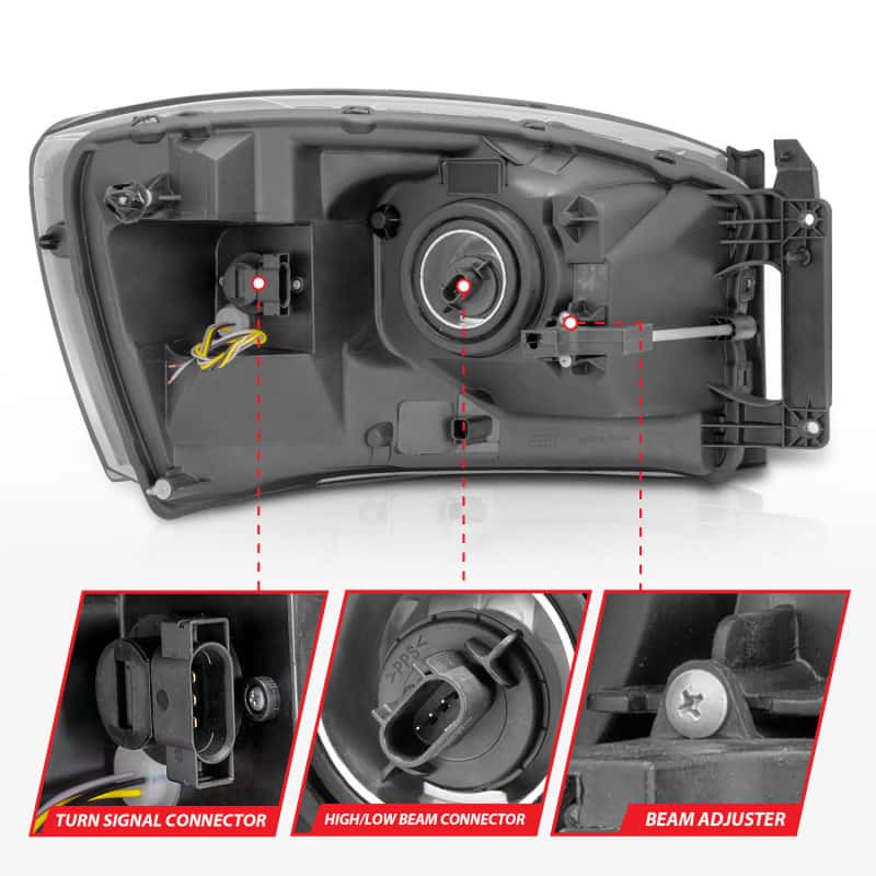 ANZO — ANZO 06-09 Dodge RAM 1500/2500/3500 Headlights Chrome Housing/Clear Lens (w/ Light Bars)
Head Light Set
HdLtSet - view 11