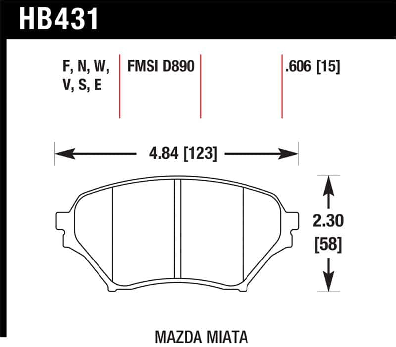 Hawk Performance — Hawk 01-05 Miata w/ Sport Suspension Blue 9012 Front Brake Pads D890
Disc Brake Pad - view 1