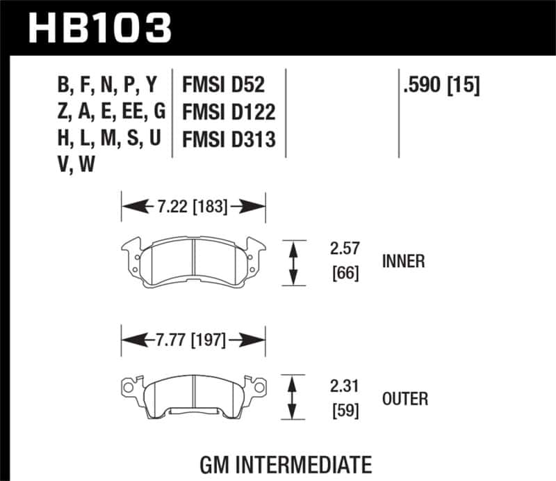 Hawk Performance — Hawk 69-81 Chevy Camaro Blue 9012 Front Brake Pads
Disc Brake Pad - view 2