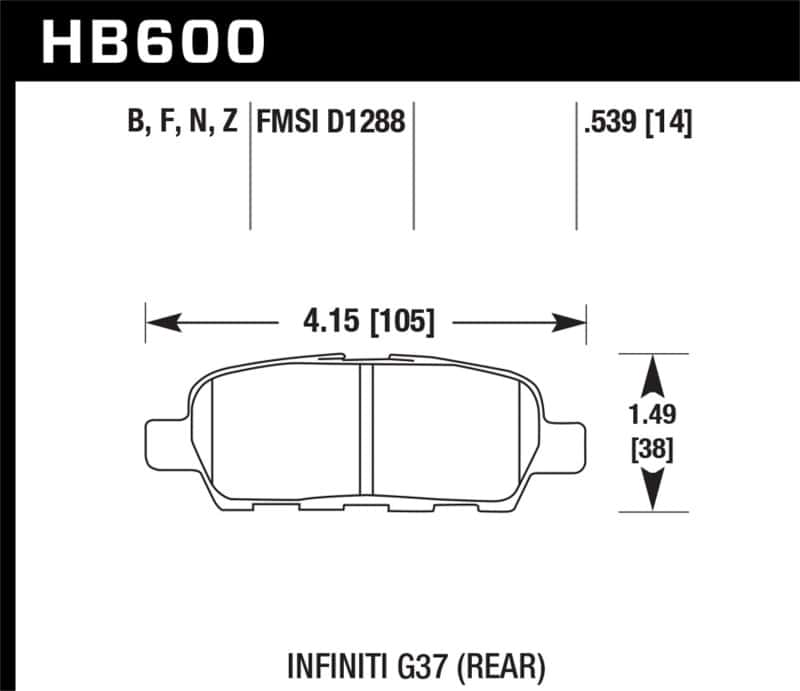 Hawk Performance — Hawk Infiniti G35 Sport/G37 / 08-10 Nissan Rogue / 07-09 Sentra SE-R / 10 Sentra SE-R M/T HPS Street
Disc Brake Pad - view 2