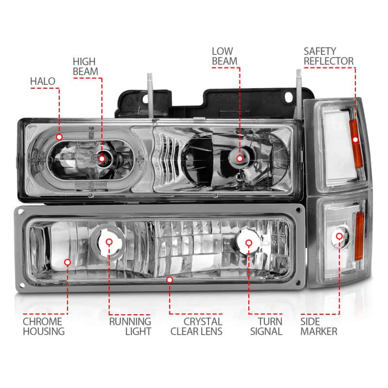 ANZO — ANZO 88-98 Chevrolet C1500 Crystal Headlights Chrome Housing w/ Signal and Side Marker Lights
Head Light Set
HdLtSet - view 6
