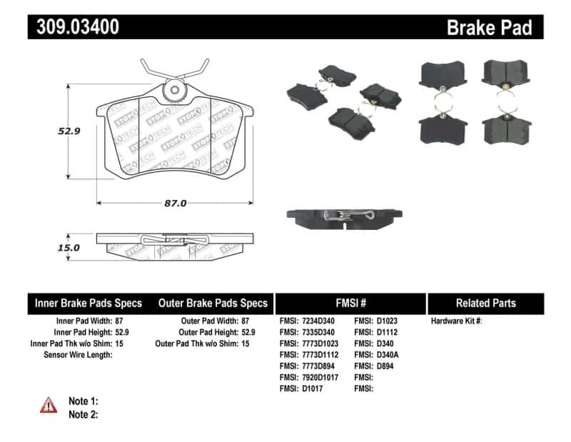 Stoptech — StopTech 02-08 Audi A4 Quattro / 2/99-02 Audi S4 / 93-10 VW Golf GL/GLS Performance Rear Brake Pads
Sport Brake Pad - view 1