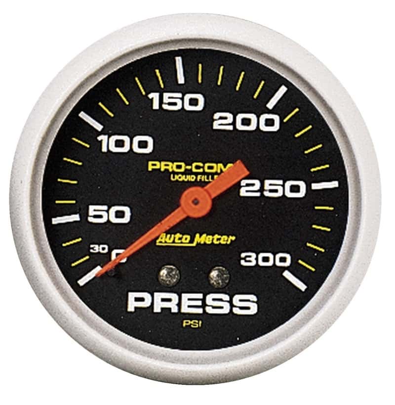 AutoMeter — AutoMeter Gauge Pressure 2-5/8in. 300PSI Liquid Filled Mech Pro-Comp
2-5/8" PRESS GA, 0-3 - view 1