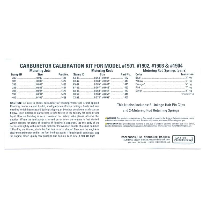 Edelbrock — Edelbrock Calibration Kit for 1901 / 1902 / 1903 / 1904
CARB COMPONENTS - view 4