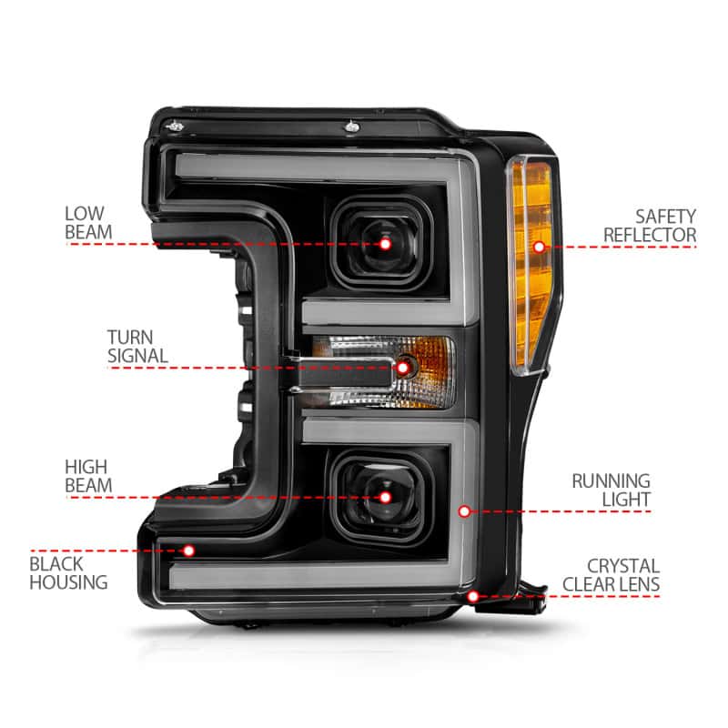 ANZO — ANZO 17-19 Ford F-250/350/450 SD (w/o Factory LED) LED Proj Headlights w/Light Bar Switchback Blk
Head Light Set
HdLtSet - view 10