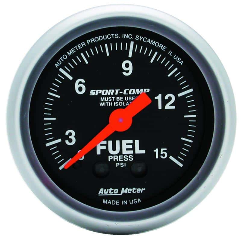 AutoMeter — AutoMeter Gauge Fuel Pressure 2-1/16in. 15PSI Mechanical W/Isolator Sport-Comp
2" FUEL PRESS, 0-15 - view 1