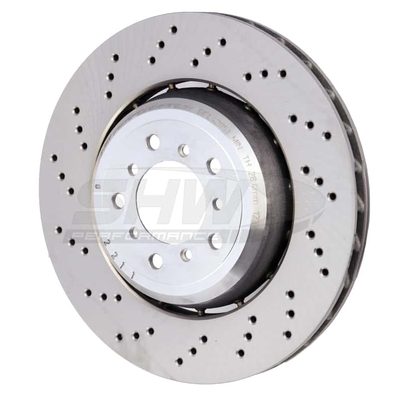SHW Performance — SHW 08-13 BMW M3 4.0L Left Front Cross-Drilled Lightweight Brake Rotor (34112283801) - view 2