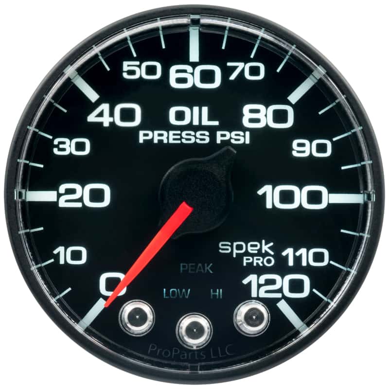 AutoMeter — Autometer Spek-Pro Gauge Oil Press 2 1/16in 120psi Stepper Motor W/Peak & Warn Blk/Blk
GA 2" OILP BFB SPEK - view 2