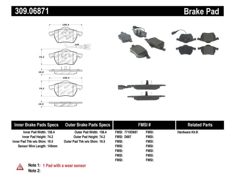 Stoptech — StopTech Performance 99-08 VW Jetta / 5/99-05 Golf GTi/GLS Turbo Front Brake Pads
Sprt Brk Pad W/Hdwr - view 5