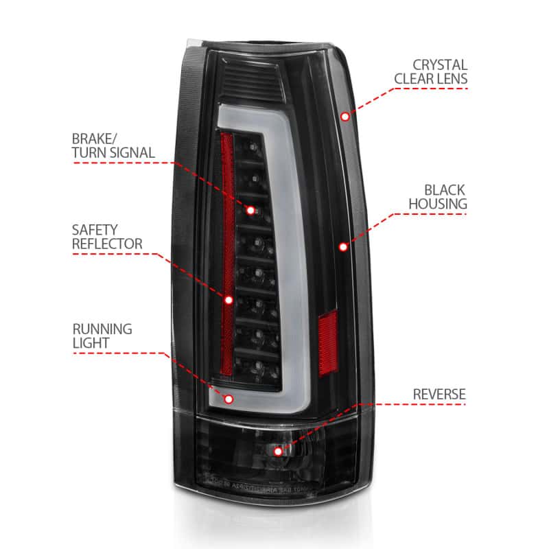 ANZO — ANZO 1999-2000 Cadillac Escalade LED Taillights Black Housing Clear Lens Pair - view 10