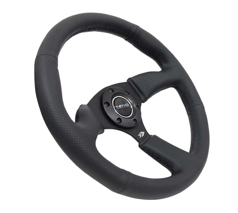 NRG — NRG Reinforced Steering Wheel (350mm / 2.5in. Deep) Blk Leather Comfort Grip w/5mm Matte Blk Spokes - view 2