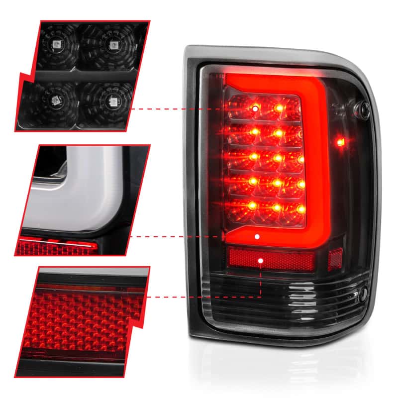 ANZO — ANZO 1993-1997 Ford  Ranger LED Tail Lights w/ Light Bar Black Housing Clear Lens - view 10