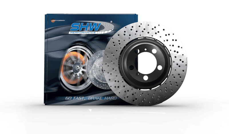 SHW Performance — SHW 18-19 Porsche 911 Carrera 4 GTS w/o Ceramics Right Front Drill-Dimp LW Brake Rotor (9P1615302) - view 1