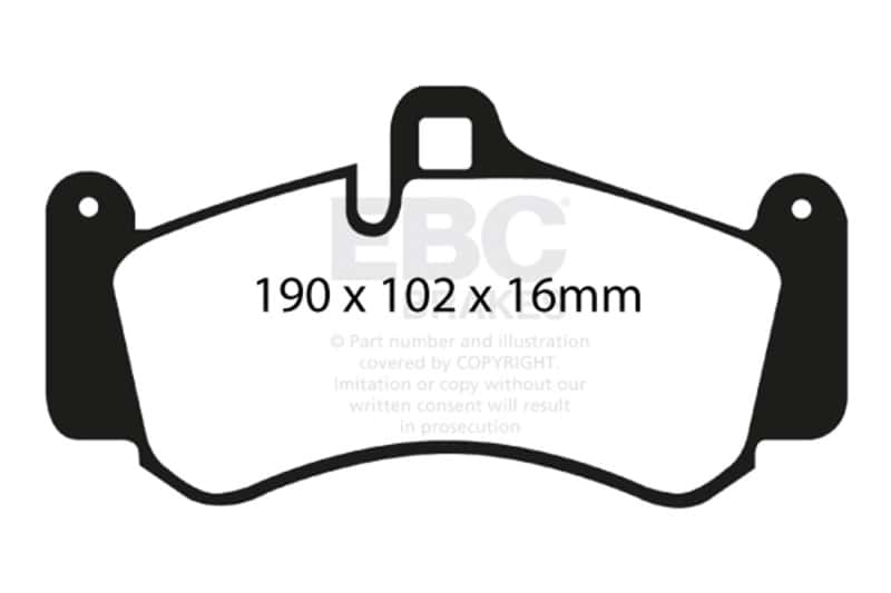EBC — EBC 01-03 Porsche 911 (996) (Cast Iron Rotor only) 3.6 Twin Turbo GT2 Yellowstuff Front Brake Pads
Disc Brake Pad - view 2
