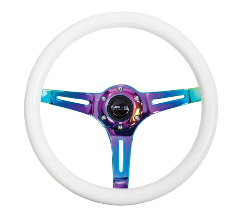 NRG — NRG Classic Wood Grain Steering Wheel (350mm) Glow-N-The-Dark Green Grip w/Neochrome 3-Spoke Center - view 1