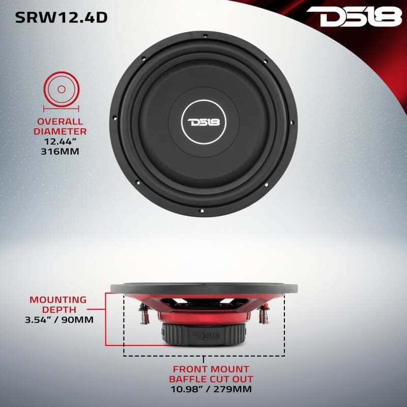 DS18 — DS18 12in 220 Watts RMS 4 ohm DVC Shallow Mount Subwoofer - view 4