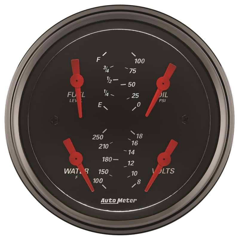 AutoMeter — Autometer Designer Black 3.375in Quad Gauge - Fuel Level / Oil Pressure / Water Temp. / Voltmeter
GA 3.4" QUAD 0-90 DB - view 4