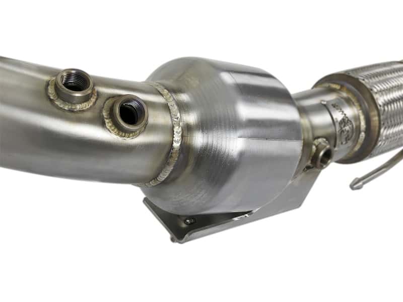 aFe — aFe Twisted Steel 3in. 304 SS Catted Series Downpipe 16-18 Ford Focus RS I4-2.3L (t)
Stainless Downpipe - view 3