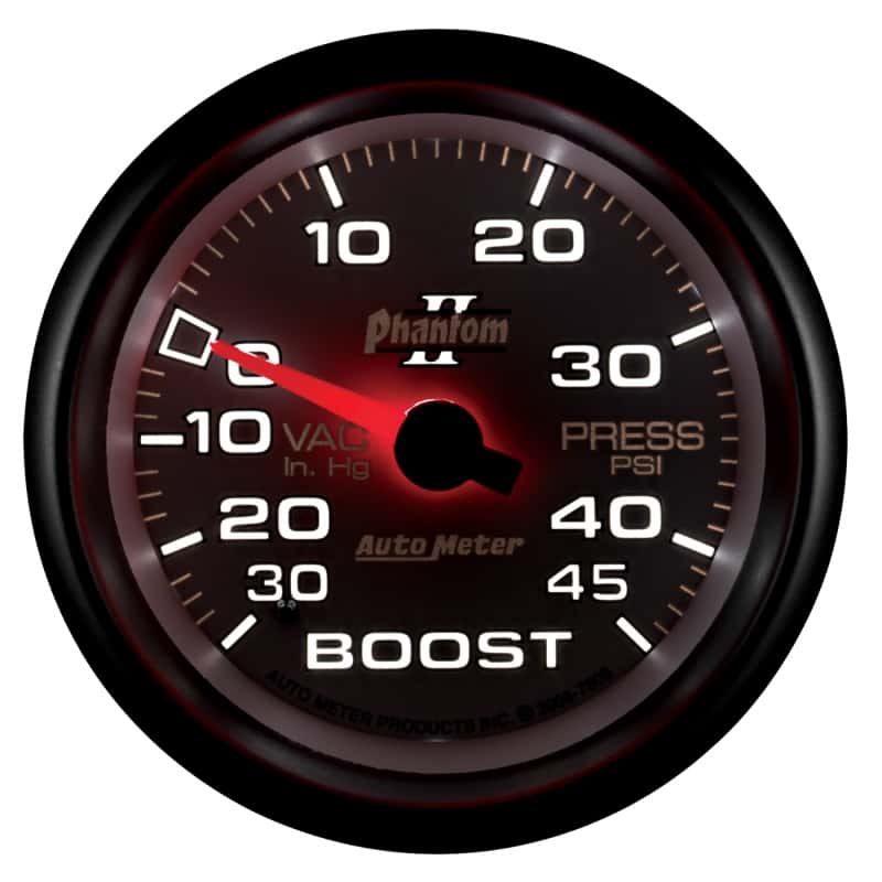 AutoMeter — Autometer Phantom II 2-5/8in 30INHG-45PSI Phantom Mechanical Boost/Vacuum Gauge
2-5/8" BOOST-VAC, 30 - view 10