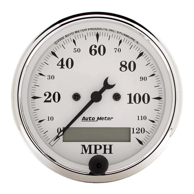 AutoMeter — AutoMeter Gauge Speedo. 3-1/8in. 120MPH Elec. Prog. W/ Lcd Odo Old Tyme White
3-1/8" SPEEDO, 120 M - view 1