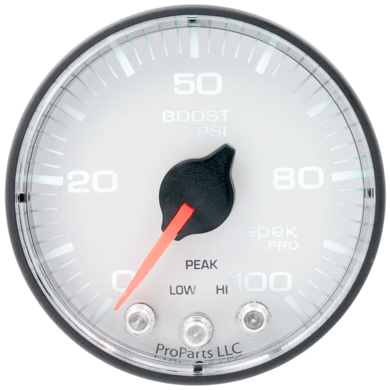 AutoMeter — Autometer Spek-Pro 2 1/16in 100PSI Stepper Motor W/Peak & Warn White/Black Boost Gauge
GA 2" BST 100 WFB SP - view 2