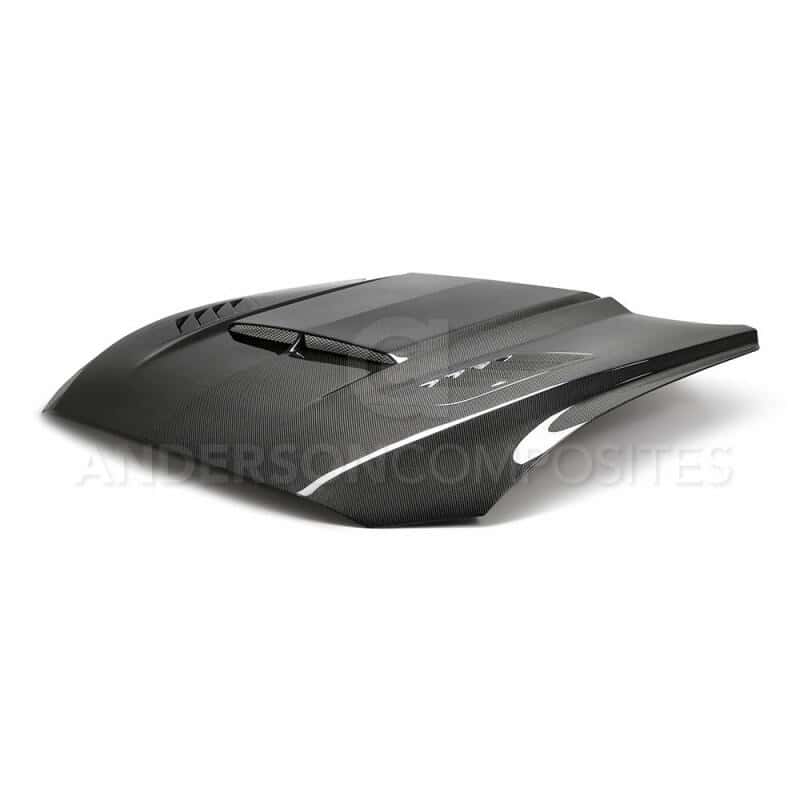 Anderson Composites — Anderson Composites 2018-2019 Ford Mustang Ram Air Double Sided Carbon Fiber Hood - view 3