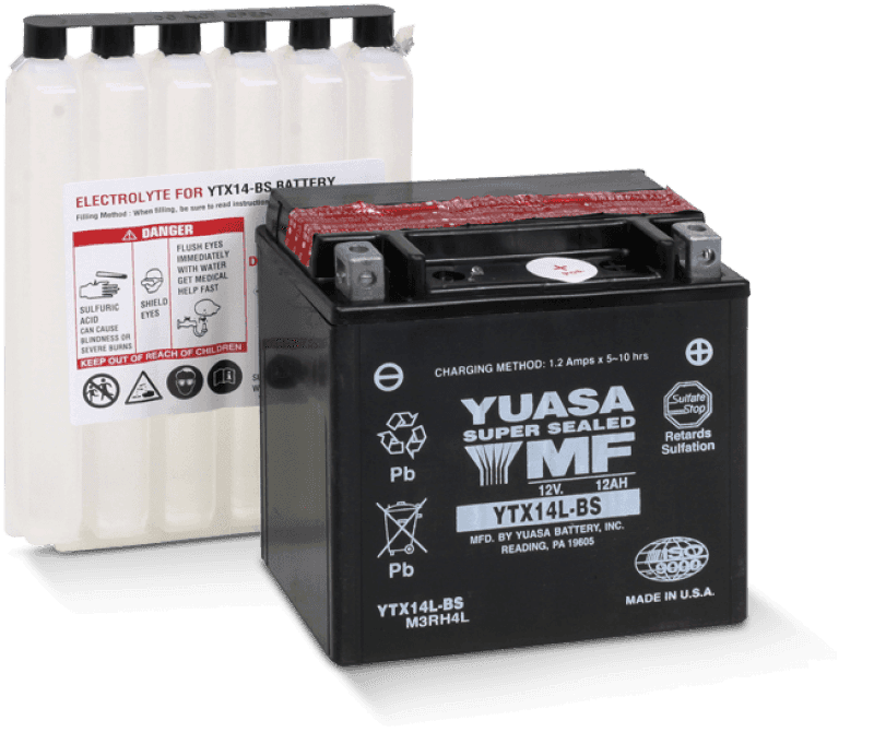 Yuasa Battery — Yuasa YTX14L-BS Maintenance Free AGM 12-Volt Battery w/Bottle - view 2